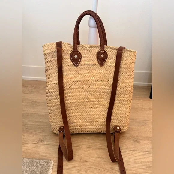 NWOT Authentic Handmade French Straw and Leather Basket Backpack | O/S - Picture 11 of 14